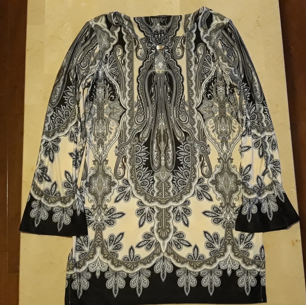 Linea Domani Cream&Navy Boho Paisley Dress S NW/OT